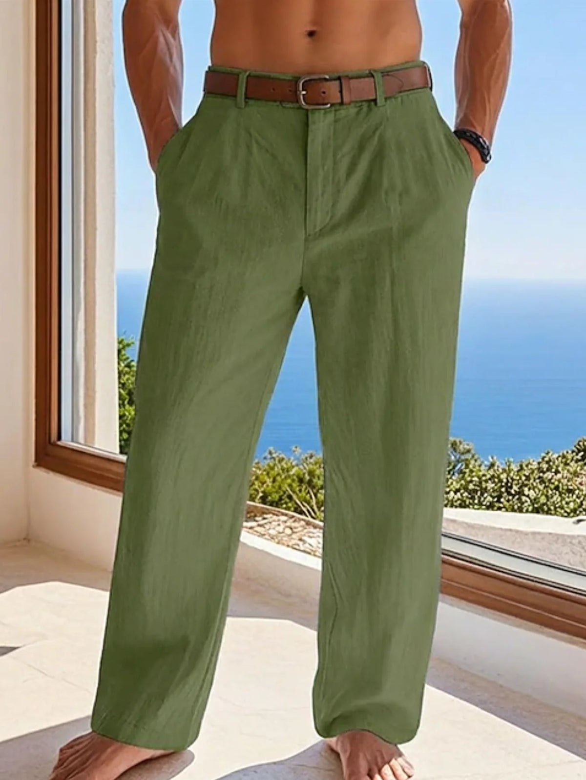 2025 New Men's Cotton Linen Pants Loose Autum Casual Pants Male Breathable Solid Color Drawstring Jogger Yoga Long Trousers