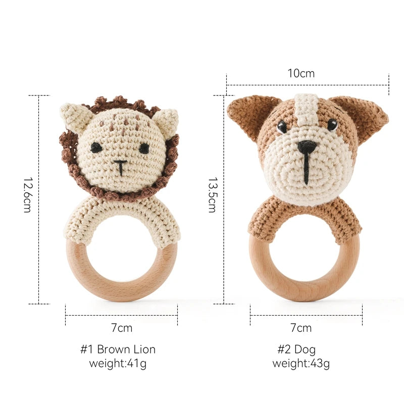 Wooden Teether Rattle - Soothing Music Ring with Rabbit Design for Babies - Pretty & Polished