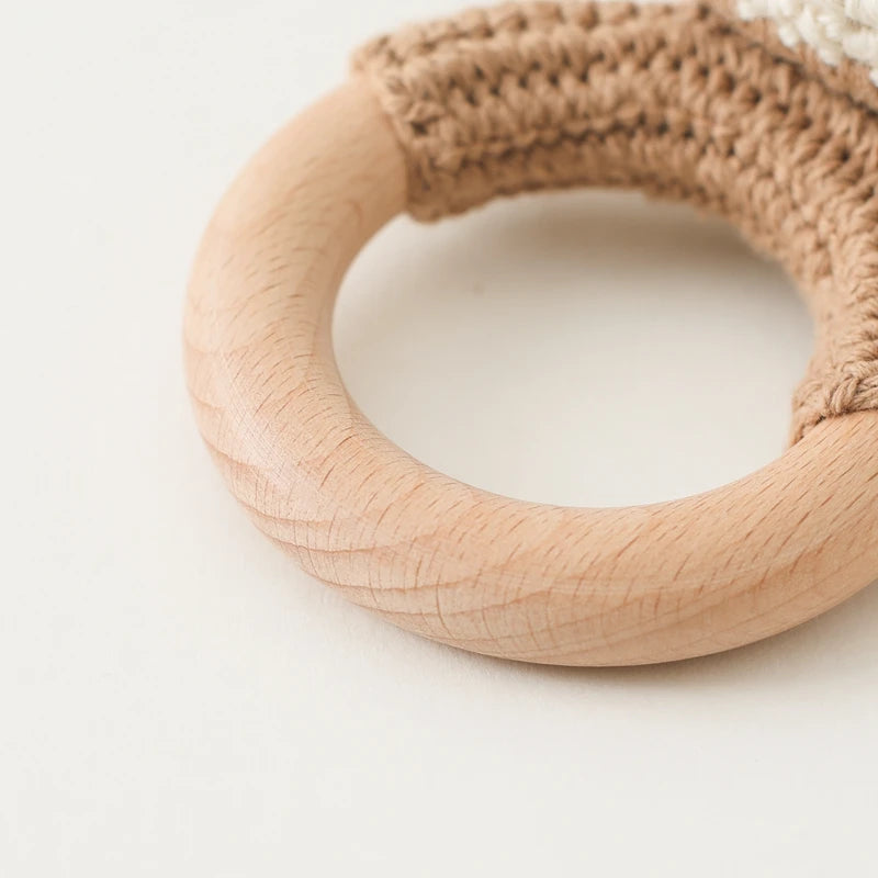 Wooden Teether Rattle - Soothing Music Ring with Rabbit Design for Babies - Pretty & Polished