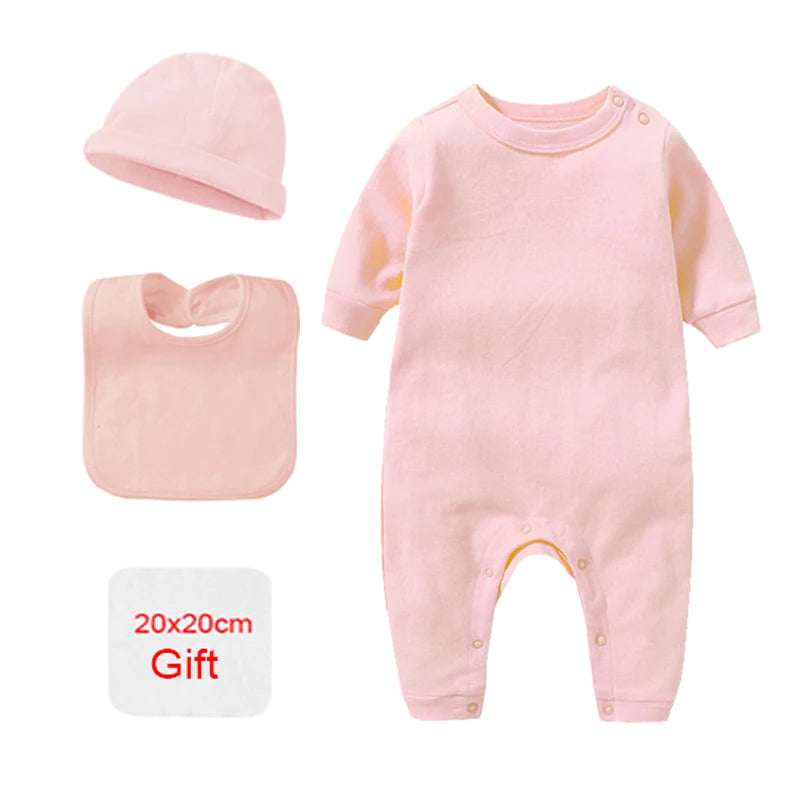 Cozy Cotton Newborn Baby Clothing Set - 4 Pcs Romper Bonnet Bibs for Hospital Outfits