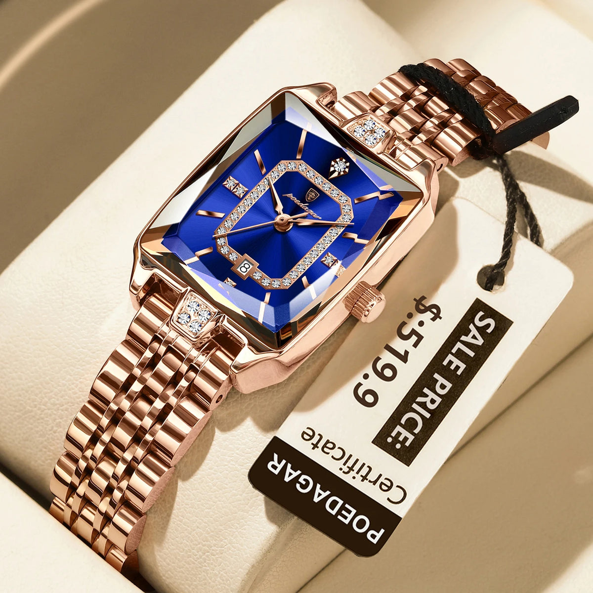 POEDAGAR Women's Elegant Rectangle Quartz Watch – Stainless Steel