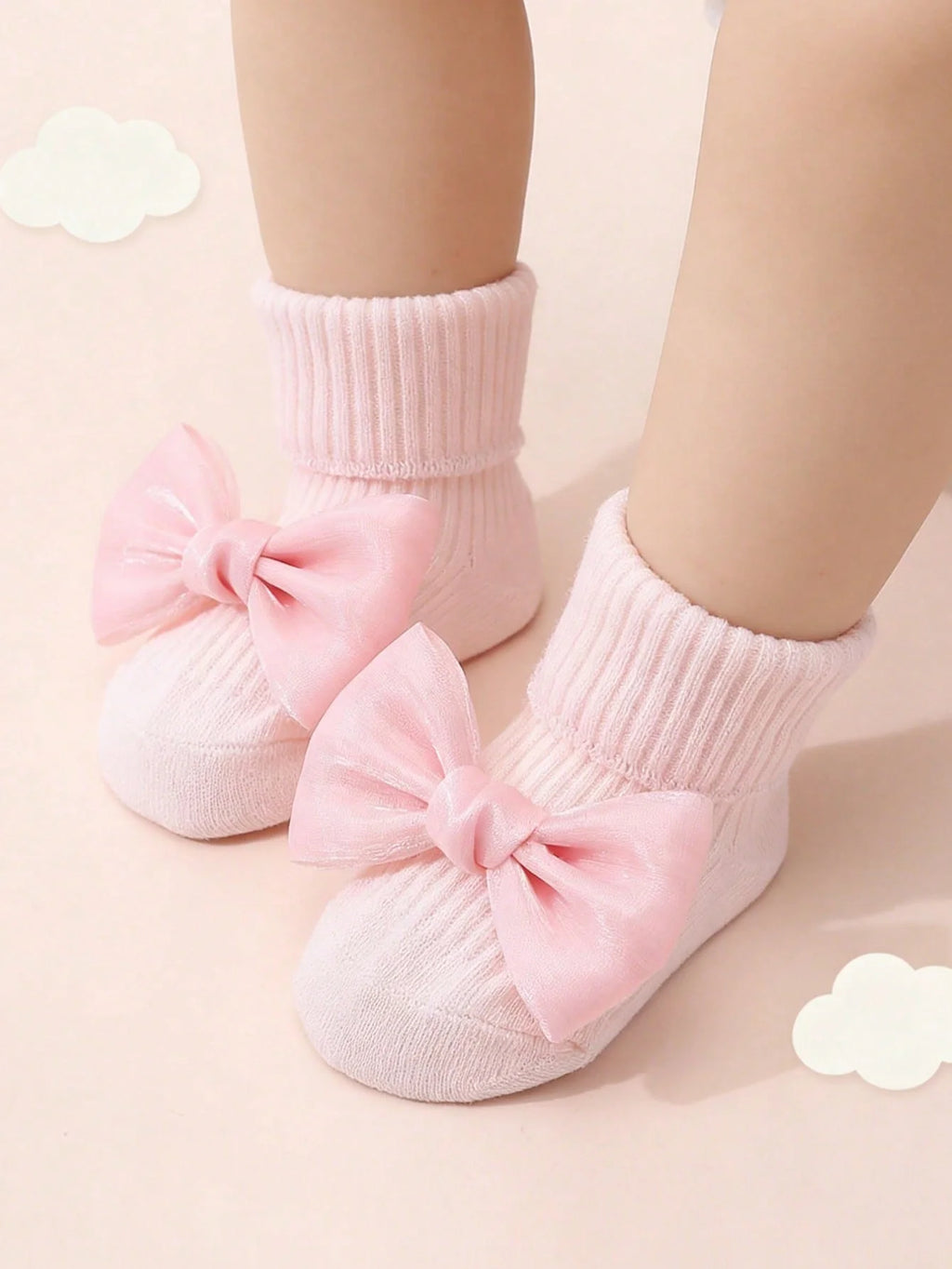 Soft Cotton Baby Girls' Socks with Bow – 4 Cozy Pairs for Tiny Feet
