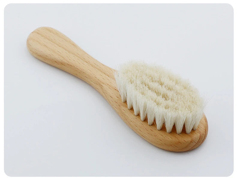 Soft Baby Wood Brush Set Newborn Baby Stuff Natural Wool Comb Infant Hair Brush Head Massager Portable Kid Baby Bath Accessories - Pretty & Polished