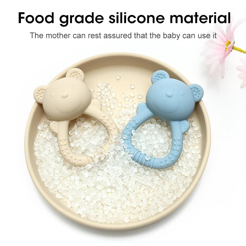 Baby Teether Toy - Cute Bear Shape with Rattle Sound - Soft Silicone, BPA-Free - Soothing Sore Gums for Newborns & Infants - Pretty & Polished
