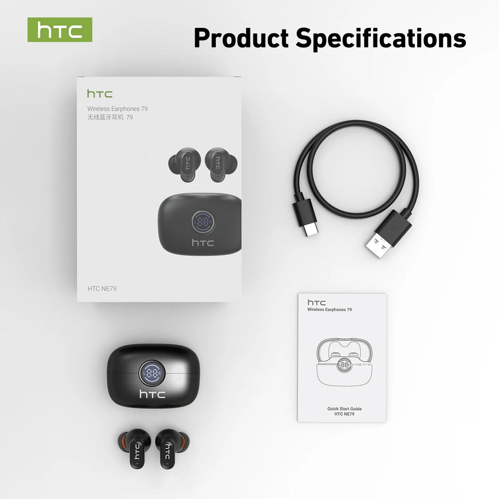 HTC NE79 TWS Bluetooth 6.0 Earbuds – AI Translation, ENC Noise Cancelling & HiFi Stereo