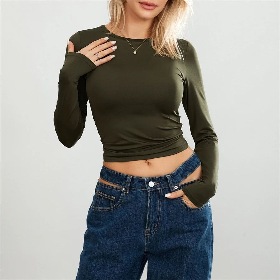 Women's Long Sleeve Basic T-Shirt – Slim Fit Casual Pullover Tee