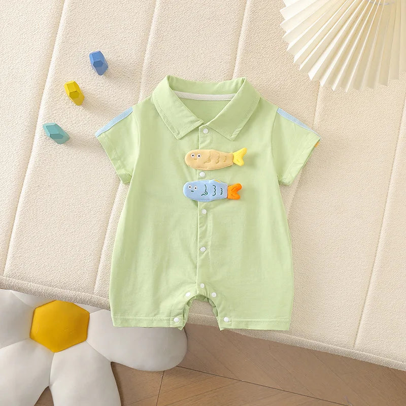 Charming Summer Baby Boys Jumpsuit - Adorable Cotton Romper with Cartoon Design - Pretty & Polished