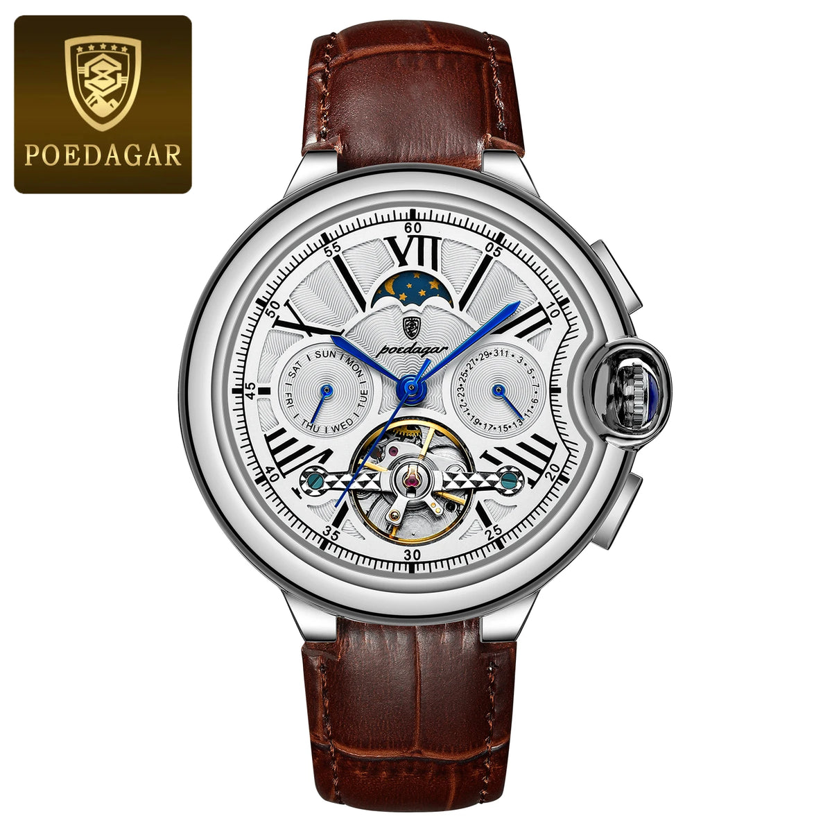 POEDAGAR Men's Hollow Tourbillon Automatic Mechanical Watch
