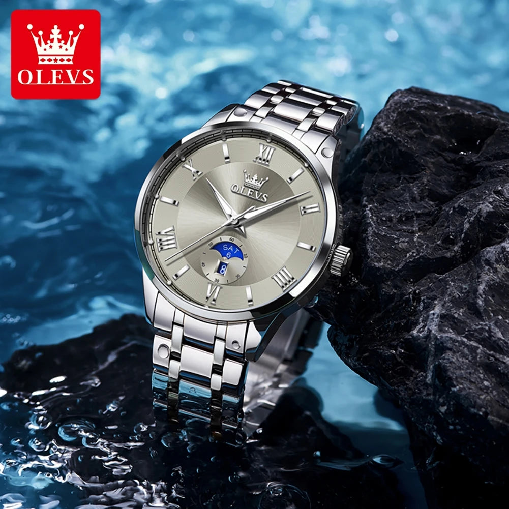 OLEVS Men's Luxury Quartz Watch – Large Dial Day Date Display