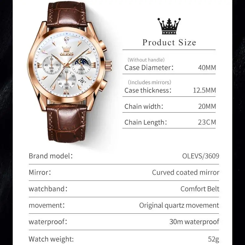 OLEVS Men's Luxury Multifunctional Quartz Watch – Luminous Waterproof