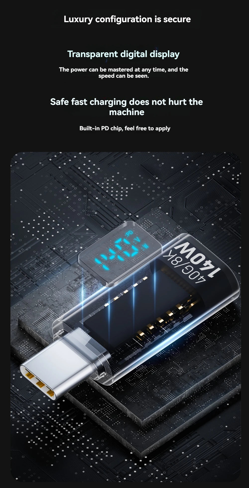 NNBILI USB-C Power Meter Tester – PD 140W LED Display, USB4.0 40Gbps for iPhone & MacBook