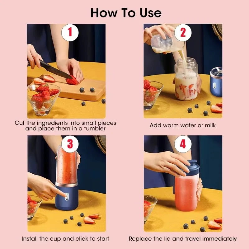 Portable Electric Mini Juicer Cup – USB 6-Blade Personal Blender for Fresh Juice & Smoothies
