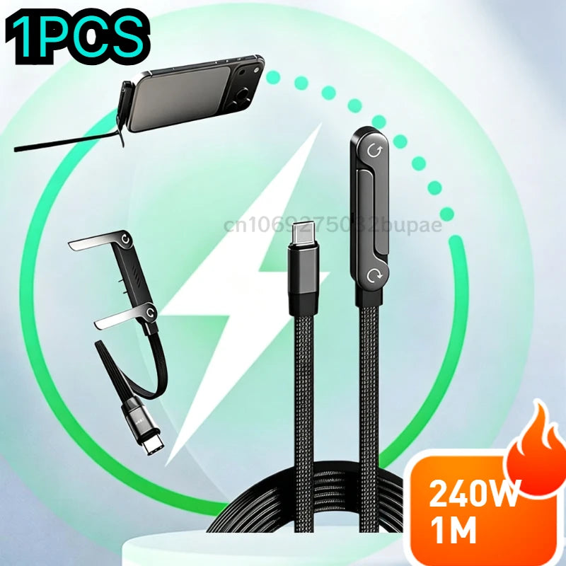 240W Fast Charging USB-C Cable – Folding Gaming-Friendly Rotatable Design
