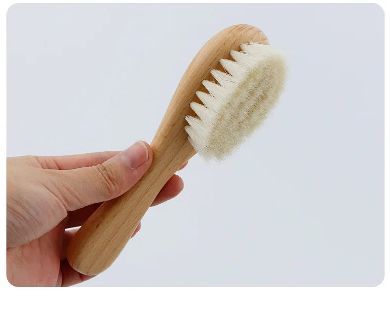Soft Baby Wood Brush Set Newborn Baby Stuff Natural Wool Comb Infant Hair Brush Head Massager Portable Kid Baby Bath Accessories - Pretty & Polished