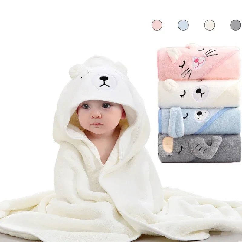 Cozy Baby Bathrobe and Towel - Soft Hooded Cartoon Coral Fleece for Boys and Girls - Pretty & Polished