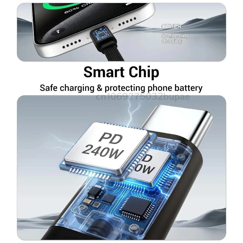 240W Fast Charging USB-C Cable – Folding Gaming-Friendly Rotatable Design