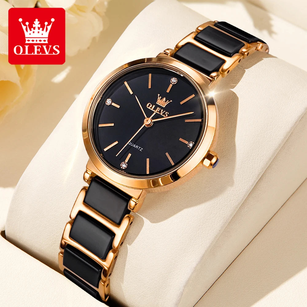 OLEVS Women's Rose Gold Ceramic Quartz Watch – Luxury Dress Watch