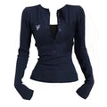 American Style Sweet and Spicy Girl Half Open Collar Base Shirt Women's Autumn Inner Wear Casual Slim Long Sleeve T-Shirt Top