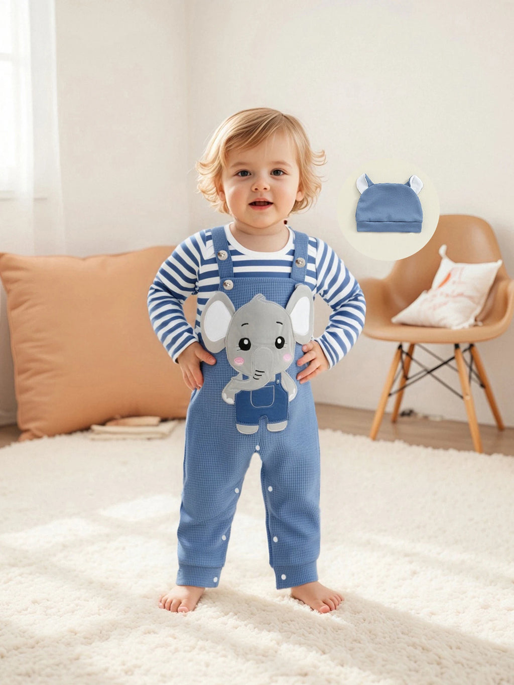 Cute & Comfy Newborn Baby Boys Outfit Set – 3-Piece Striped Romper and Hat