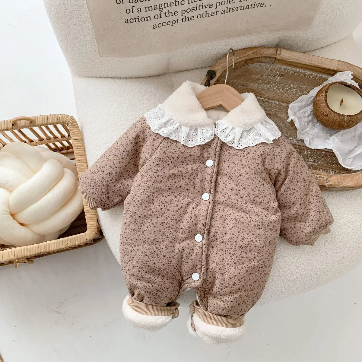 Korean Baby Cotton Jumpsuit - Cozy Floral Hooded Snuggles for Your Little One