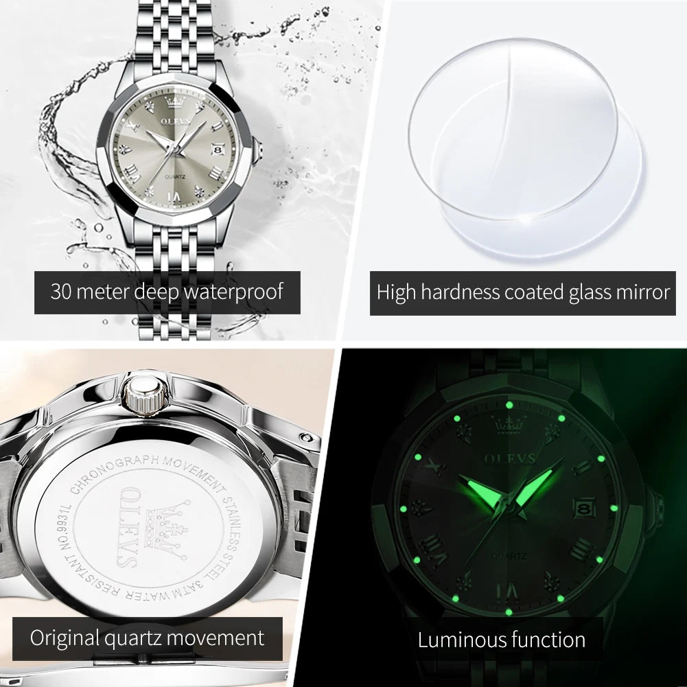 OLEVS Women's Elegant Quartz Watch – Stainless Steel Luminous