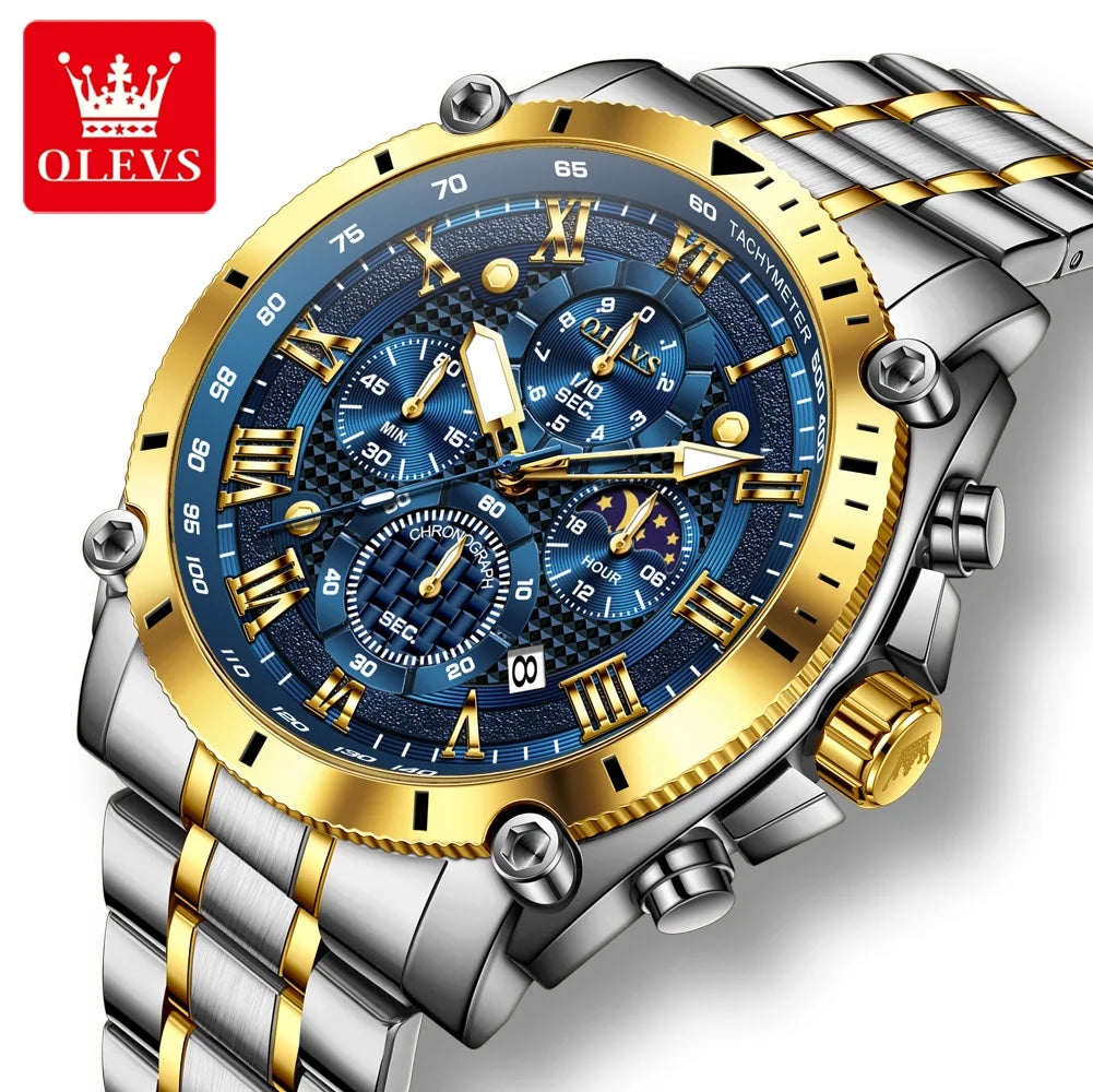 OLEVS Men's Multifunctional Sports Quartz Watch – Moon Phase & Luminous
