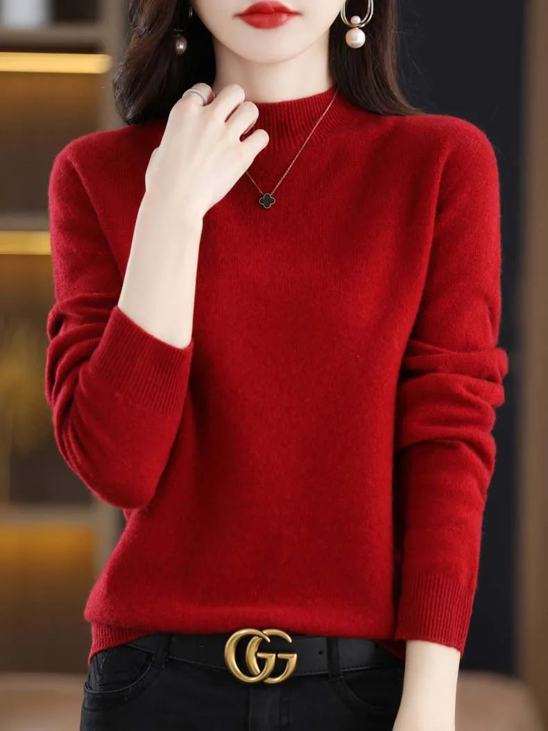 Pure Wool Half-neck Pullover In Autumn And Winter New Cashmere Sweater Women's Casual Knit Top Women's Coat 19 Colors