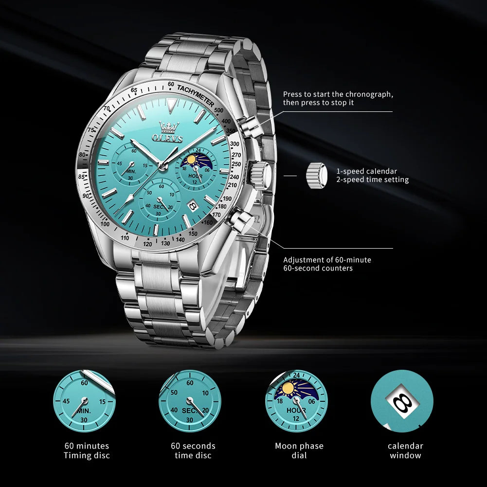 OLEVS Men's Multifunctional Chronograph Quartz Watch – With Gift Box