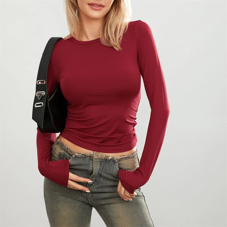 Women's Long Sleeve Basic T-Shirt – Slim Fit Casual Pullover Tee