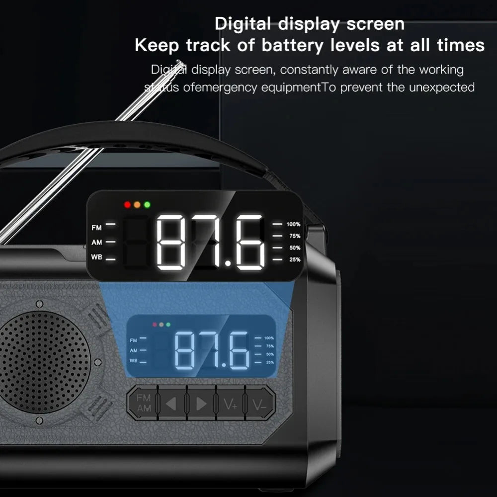 12000mAh Solar Hand Crank Emergency Radio – AM/FM/NOAA Weather, Reading Lamp & Power Bank