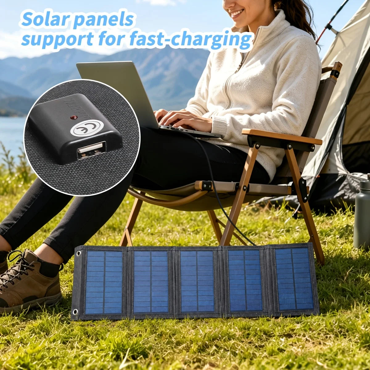 Portable Foldable Solar Panel Charger – 5-Panel USB Charging for Outdoor Travel