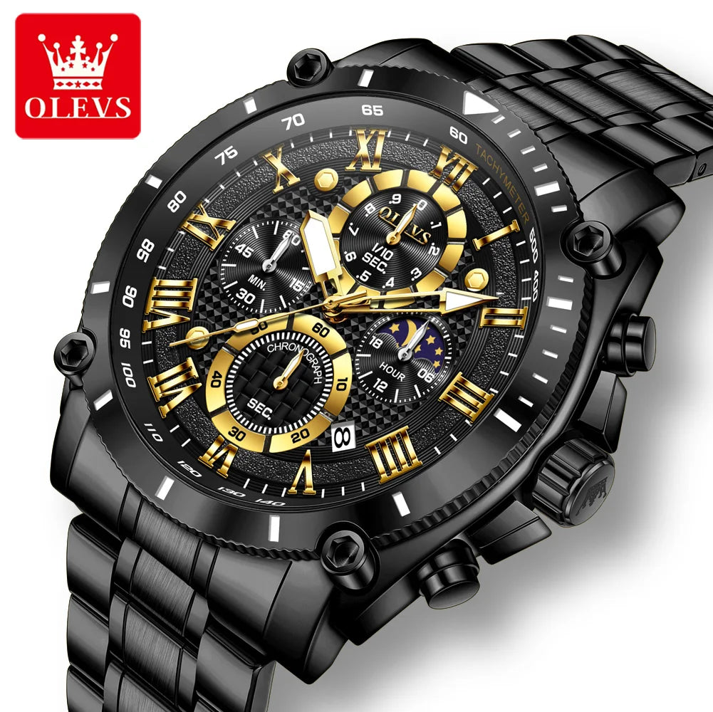 OLEVS Men's Multifunctional Sports Quartz Watch – Moon Phase & Luminous