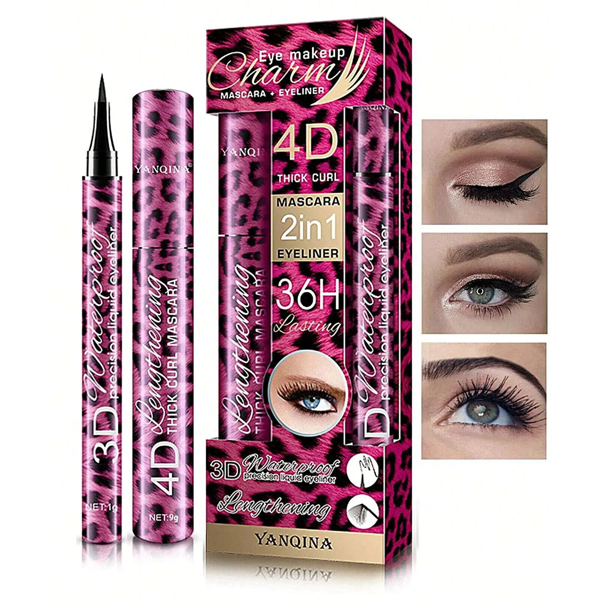 4D Mascara & Eyeliner Set – Volumizing Mascara with Precision Liquid Liner