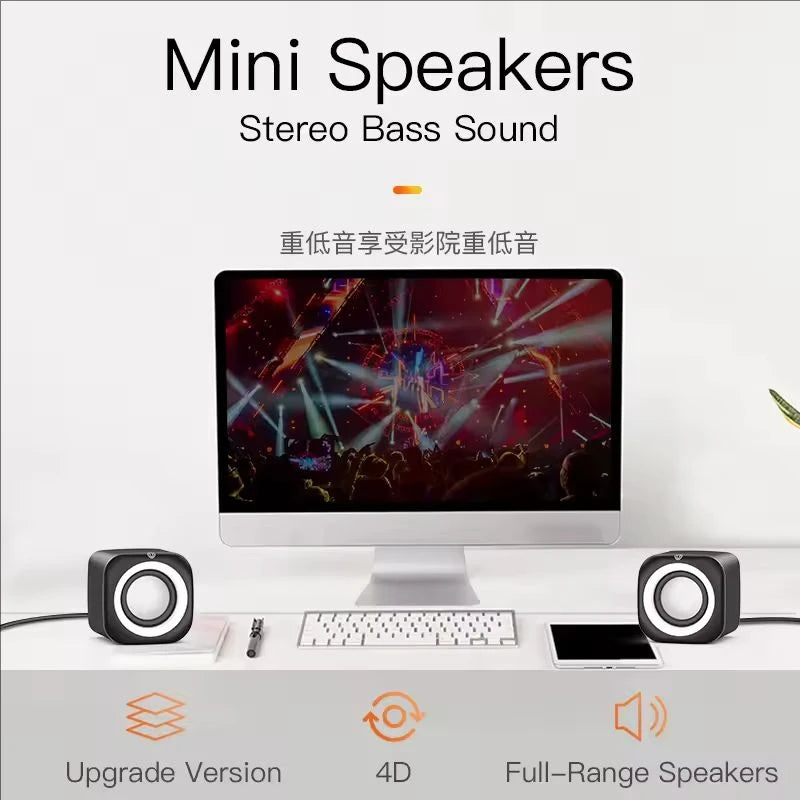 HiFi Mini Desktop USB Speakers – Stereo Surround Subwoofer for PC & Laptop