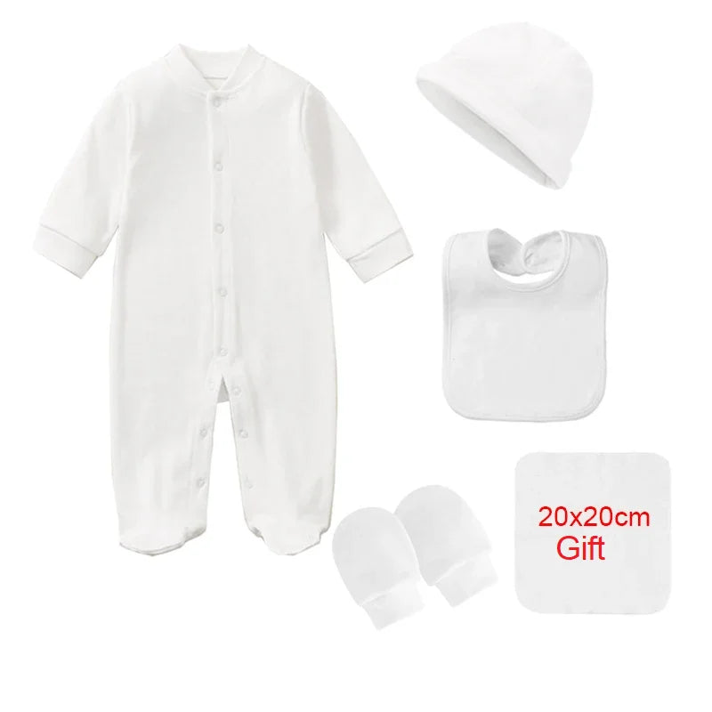 Cozy Cotton Newborn Baby Clothing Set - 4 Pcs Romper Bonnet Bibs for Hospital Outfits