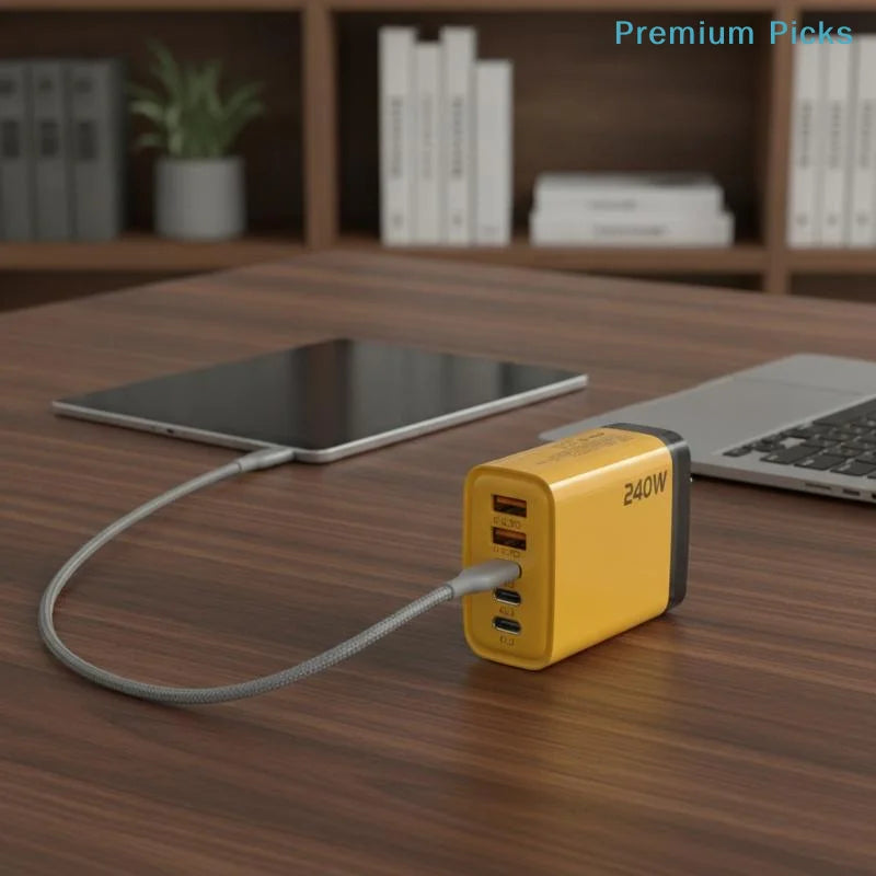 240W 5-Port GaN Charger – PD & QC3.0 USB-C Fast Charging for Travel & Office