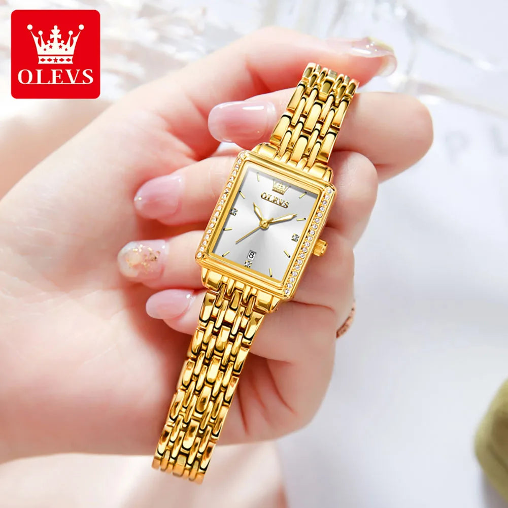 OLEVS Women's Luxury Diamond Quartz Watch – Gold Stainless Steel