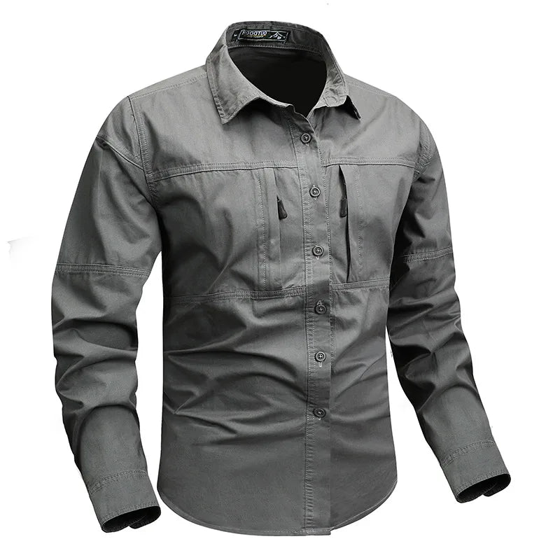 With 2 Chest Zipper Pockets Cargo Shirt Men's Quick Drying Skin Protective Long Sleeve Work Shirt Male Tops Outdoor