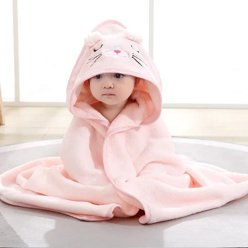 Cozy Baby Bathrobe and Towel - Soft Hooded Cartoon Coral Fleece for Boys and Girls - Pretty & Polished