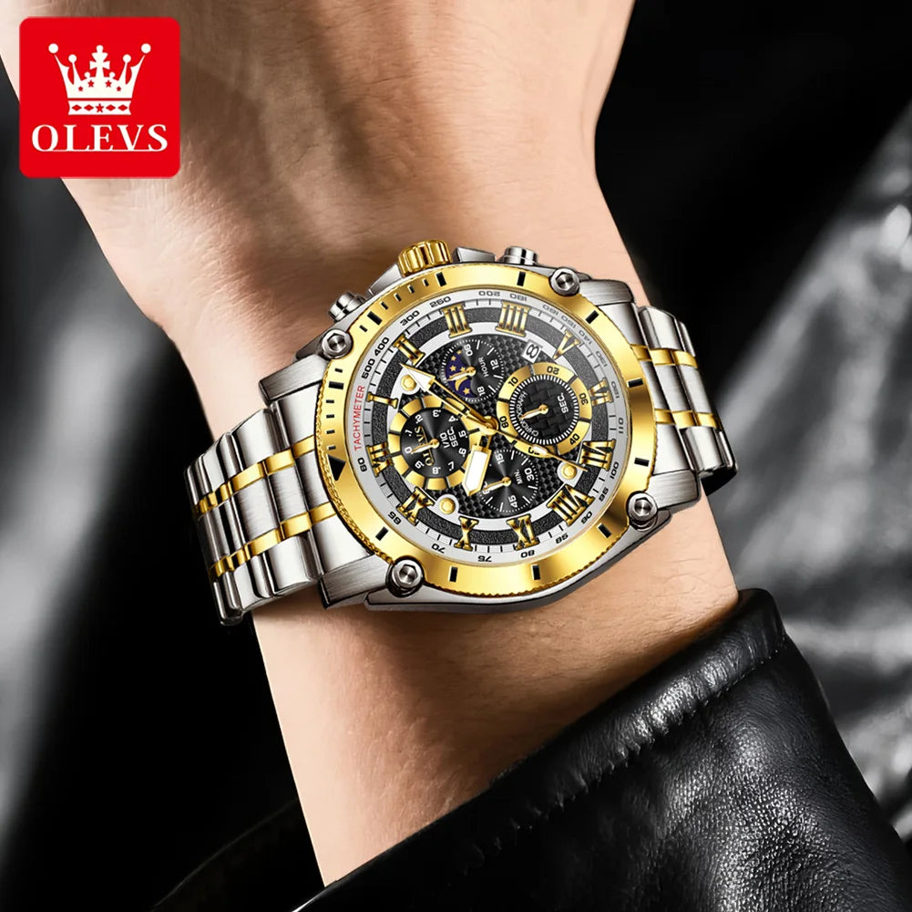 OLEVS Men's Multifunctional Sports Quartz Watch – Moon Phase & Luminous