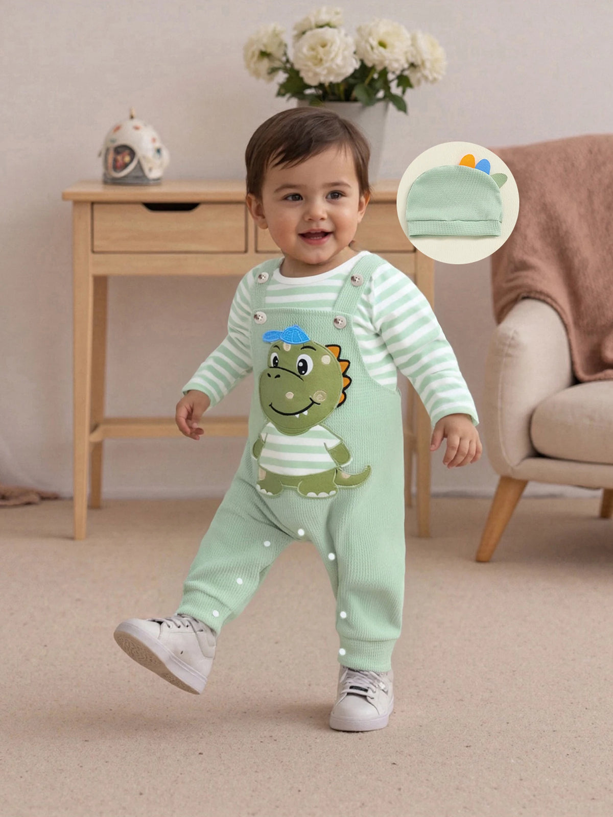 Cute & Comfy Newborn Baby Boys Outfit Set – 3-Piece Striped Romper and Hat