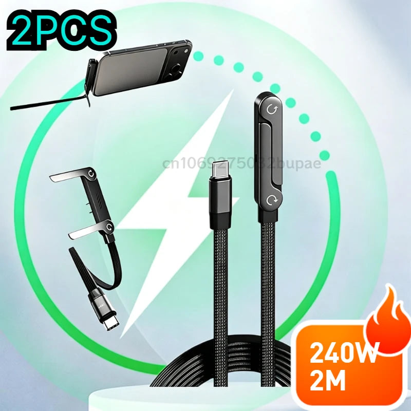 240W Fast Charging USB-C Cable – Folding Gaming-Friendly Rotatable Design