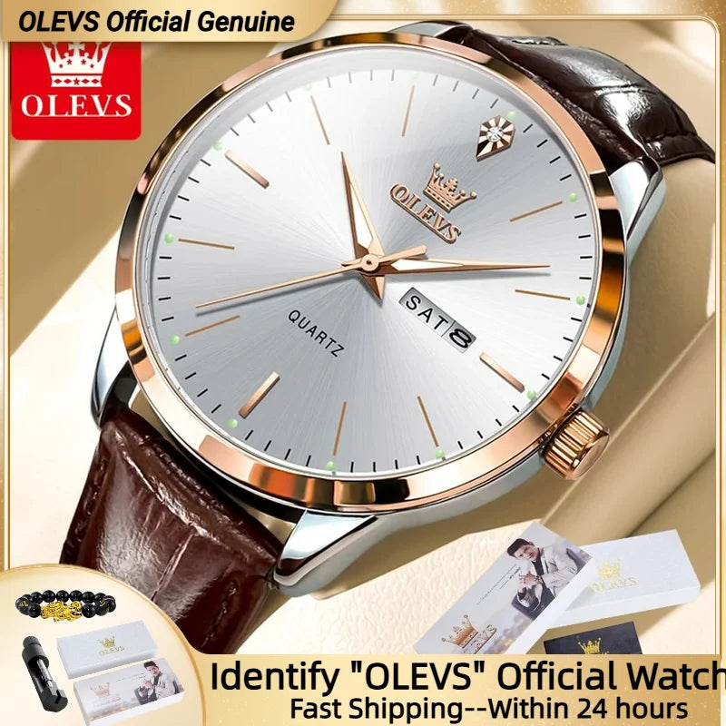 OLEVS Men's Classic Business Quartz Watch – Leather Strap