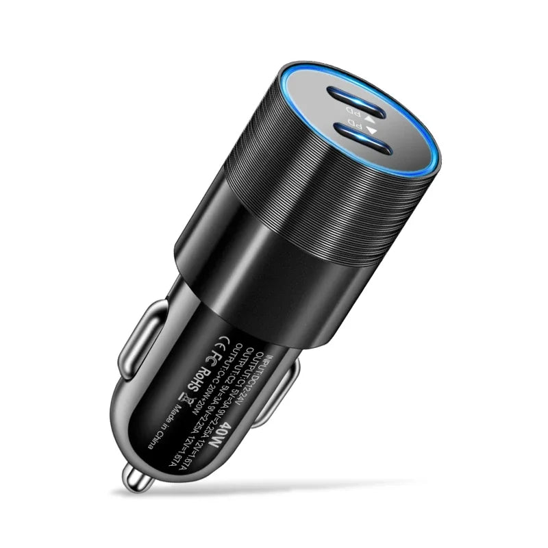 40W Dual PD USB-C Car Charger – Fast Charging for iPhone & Android