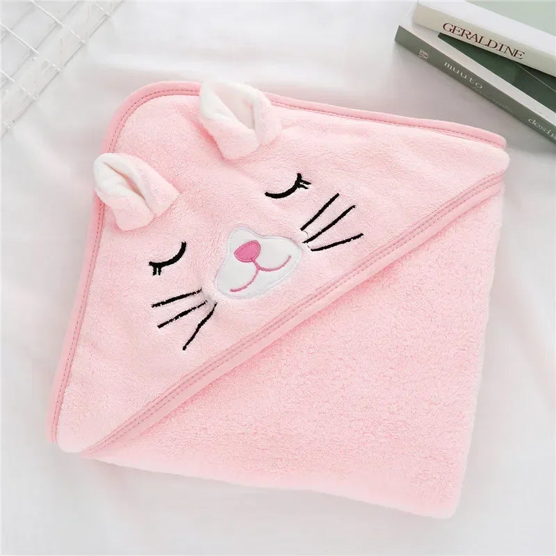 Cozy Baby Bathrobe and Towel - Soft Hooded Cartoon Coral Fleece for Boys and Girls - Pretty & Polished