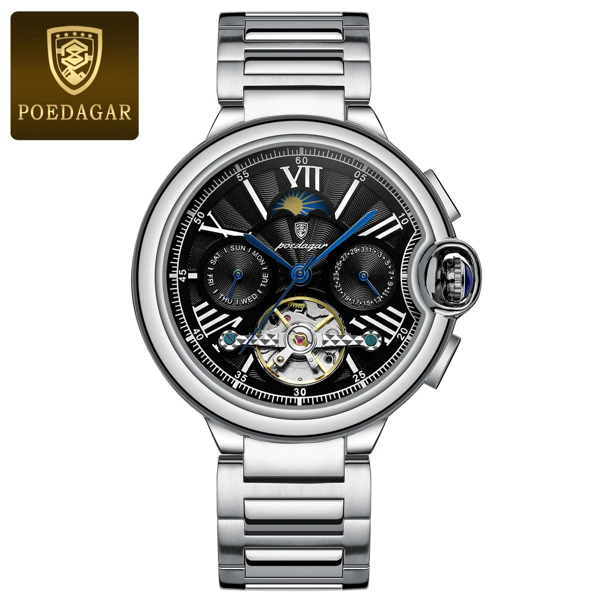 POEDAGAR Men's Hollow Tourbillon Automatic Mechanical Watch