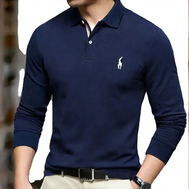 Dropshipping Men's Deer Embroidery Polo Shirts Solid Color Long Sleeve Social Business Male Spring Autumn 2025 New