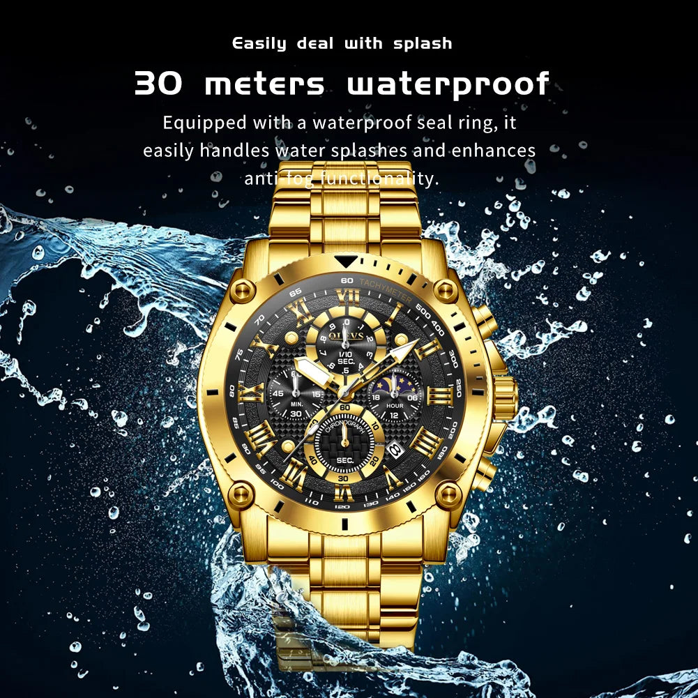 OLEVS Men's Multifunctional Sports Quartz Watch – Moon Phase & Luminous