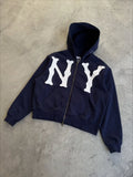 Vintage NY Letters Patch Graphic Zipper Hoodie Y2k Sweatshirt Women Mens Hip Hop Streetwear Oversized Hoodie Jacket Clothes