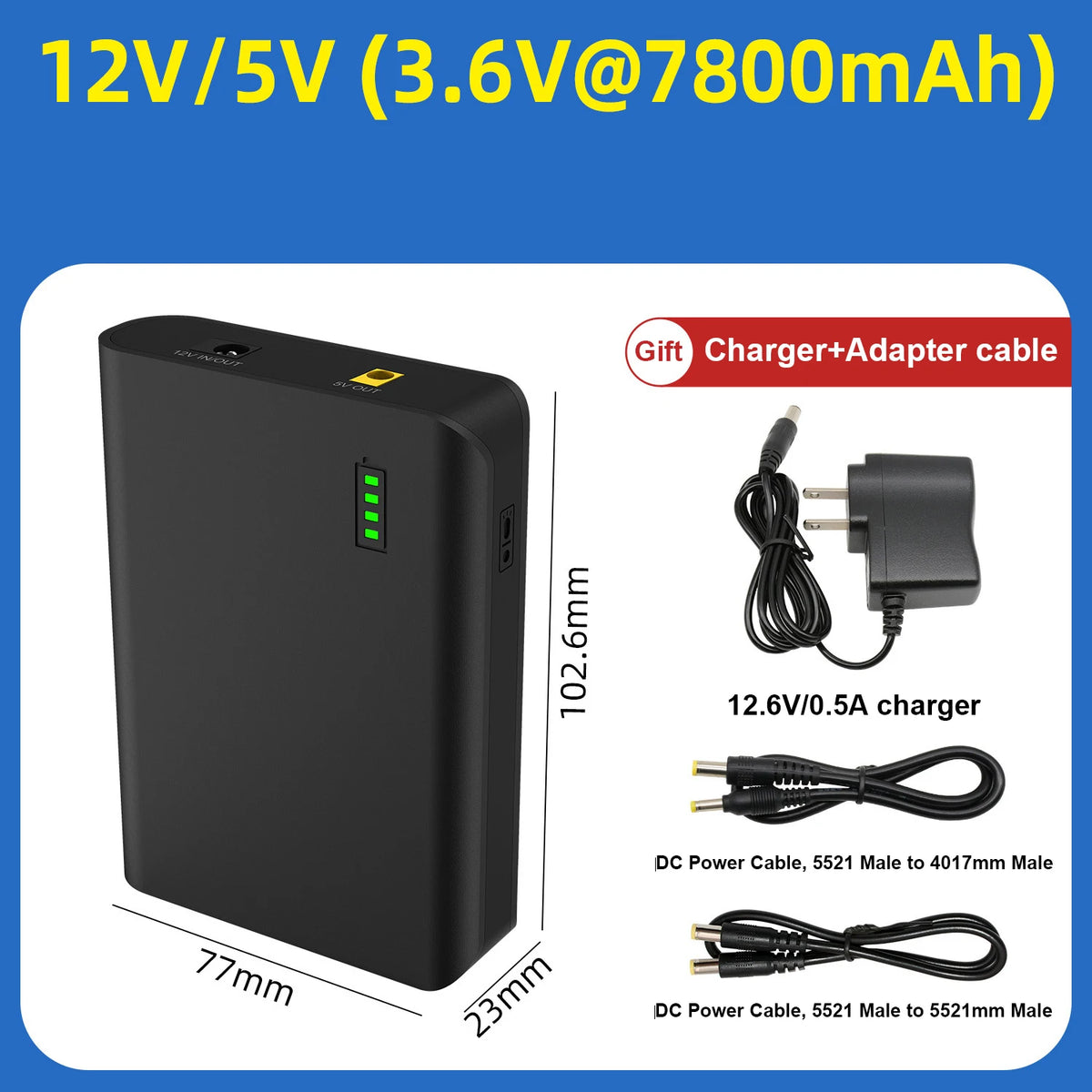 12V Portable Power Bank – 18650 Lithium Battery Pack, Small Size & Large Capacity